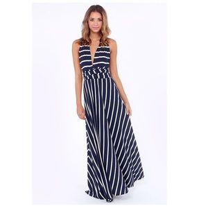 TRICKS OF THE TRADE NAVY BLUE STRIPED MAXI DRESS